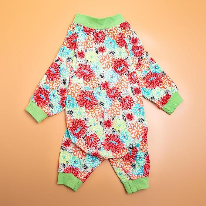 LovinPet Dog PJS Bodysuit for Large Dogs, Pet Pajamas for Dogs, Anti Licking & Anxiety Calming Dog Shirt, Lightweight Stretchy Fabric, Watermelon & Flowers Print, Pitbull Clothes, 2XL