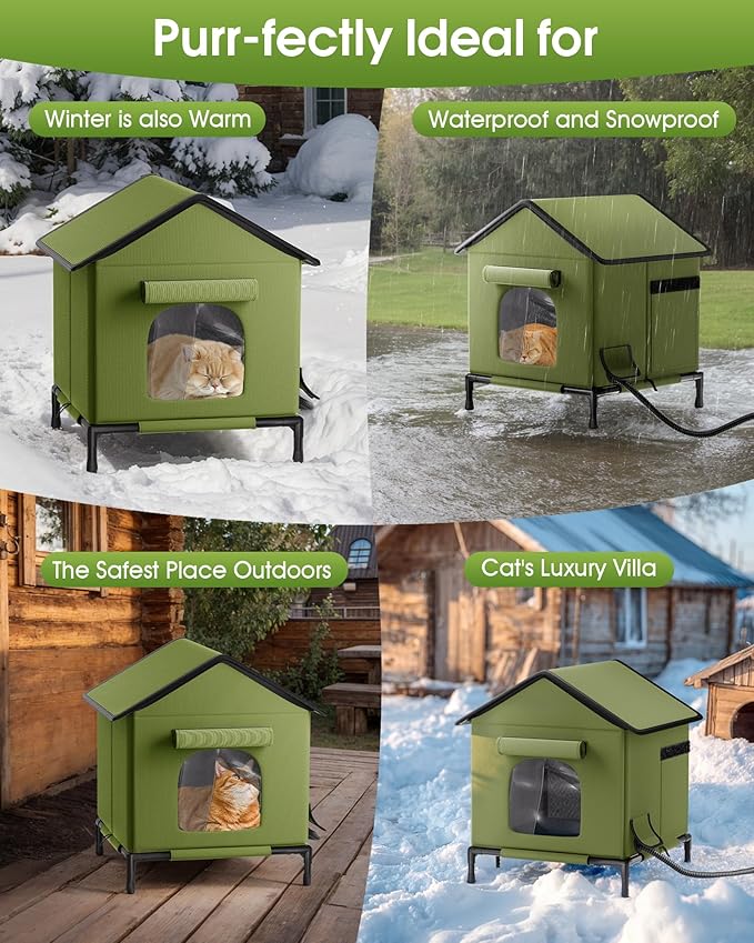 Heated Outdoor Cat House for Outsid-Wide Winter Shelter for Ferals - Cat House for Outdoor Cats, Heated House for Outside Weatherproof Insulated Protection 22.5 x 17 x 17
