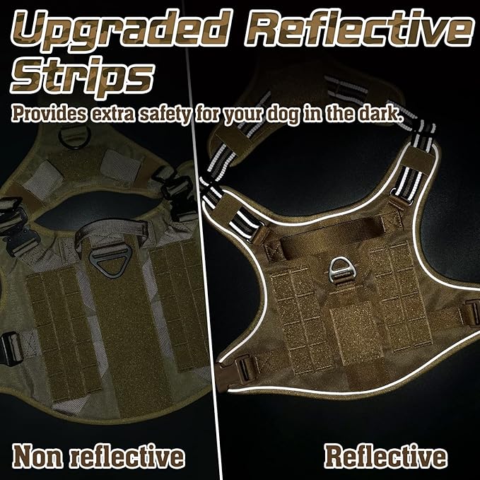 rabbitgoo Tactical Dog Harness Medium Sized Dog, No Pull Military Service Vest with Handle & Molle, Easy Control for Training Walking, Adjustable Reflective Straps, Brown, M
