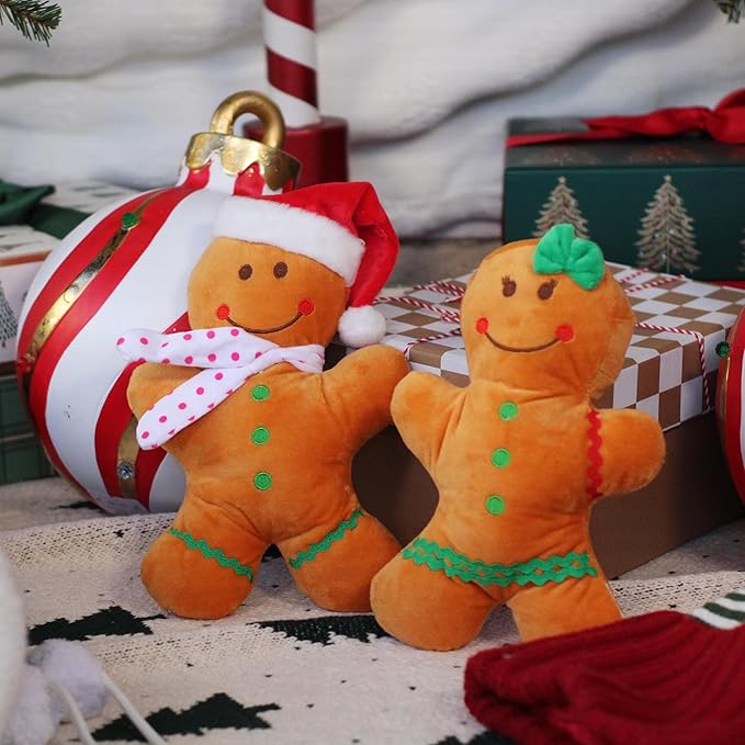 Holiday Plush Pet Toy Fun for Christmas Designs with Squeaker Dog Chew Toy (12" Gingerbread Boy)