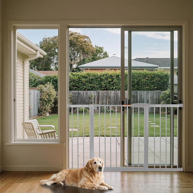 29-57" Dog Gates for Doorways No Drilling, Pet Gate Indoor, 30" Tall Metal Walk-Thru Gate, Easy One-Hand Open, Extensions & Wall Mounts Included (Gray, 57" W x 30.5“H)