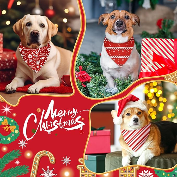 Chunful 100 Pieces Christmas Dog Bandanas Bulk Red and White Xmas Bandanas for Dogs Triangle Scarf Bib Kerchief Set for Small Medium Large Doggie Christmas Costume Decor(31.5 x 21.7 x 21.7)