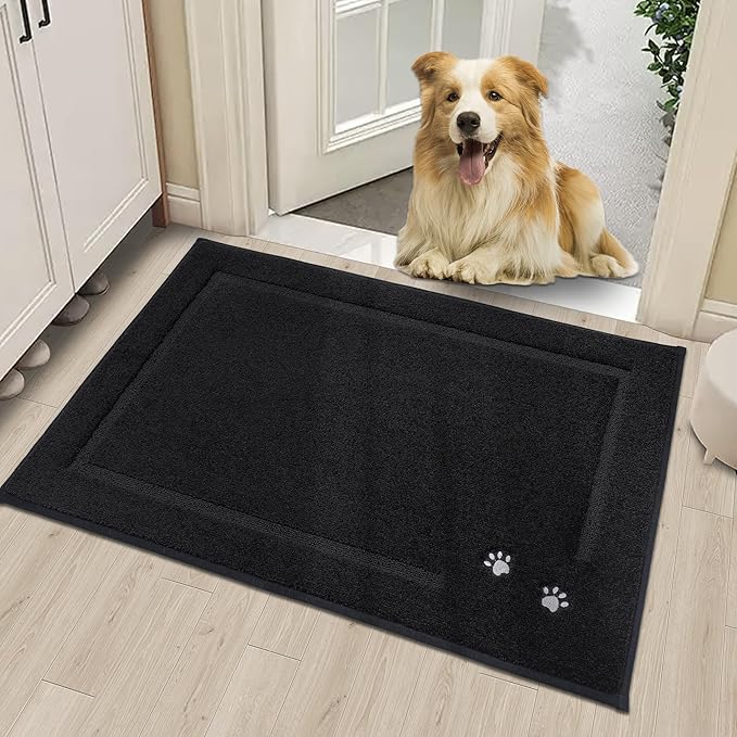 BEQHAUSE Dog Door Mat for Muddy Paws 24"x36" Dirt Trapper Absorbent Doormat Non Slip Entryway Rugs Washable Stain Resistant Welcome Floor Mat Soft Low-Profile for Front Back Door, Black