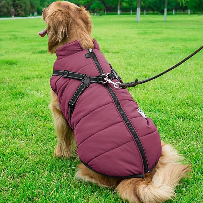 Aiboria Dog Jackets Coat for Winter Windproof Waterproof Skiing Fleece Warm Dogs Vest with Chest Strap Belt Purple XL