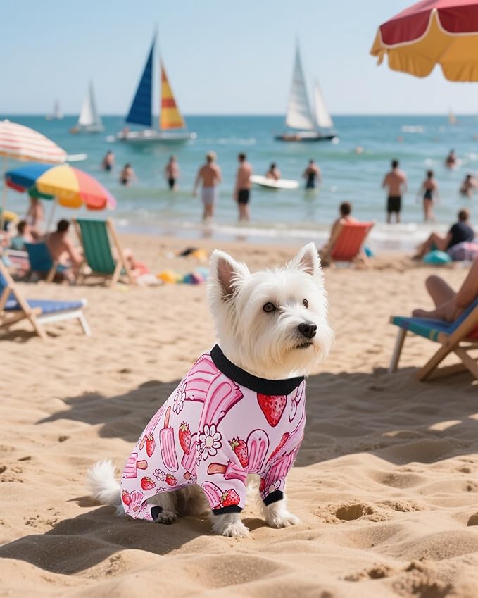 PET SHOW 4 Pack Small Dog Pajamas Girl Doggies Soft Stretchy PJs Paw Floral Jumpsuit Puppy Cats Doughnut Ice Cream Onesies Outfits with Sleeve Pets Breathable Summer Clothes Costume M