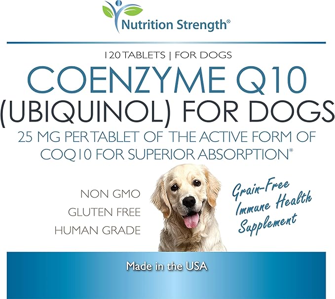 Coenzyme Q10 for Dogs Grain-Free Supplement, Ubiquinol - The Electron-Rich Form of CoQ10, Promotes Heart Health, Cognitive and Energy Support for Dogs, 120 Chewable Tablets