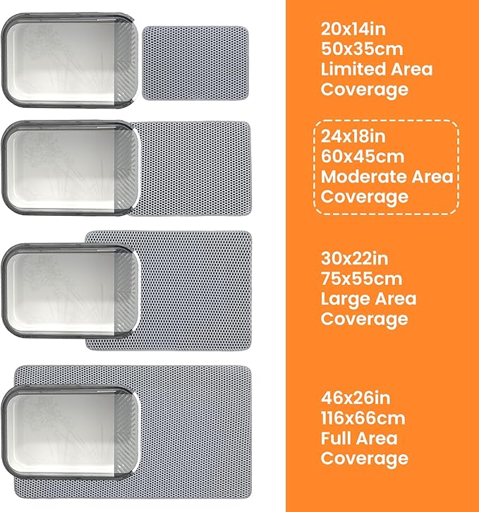 Cat Litter Mat, 24x18 Inches Large Double Layer Honeycomb Cat Litter Trapping Mat, Non Slip Waterproof Urine Proof Cat Litter Box Mat for Floor, Kitty Litter Rug, Cat Supplies, Gray