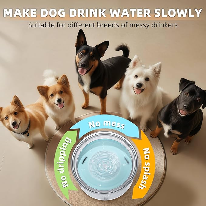 Decflow 1.2Gallon Dog Water Bowl No Spill, 4.5L Large Capacity Spill Proof Dog Bowls with Transparent Floating Disk, No Splash Slow Drinking Dog Bowl for Sloppy Messy Drinkers (Clear)