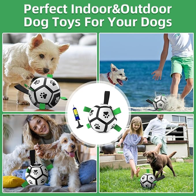 QDAN Dog Toys Soccer Ball with Straps, Interactive Toys for Tug of War, Puppy Birthday Gifts, Dog Water Toy, Durable Balls World Cup for Small Dogs(5 Inch)