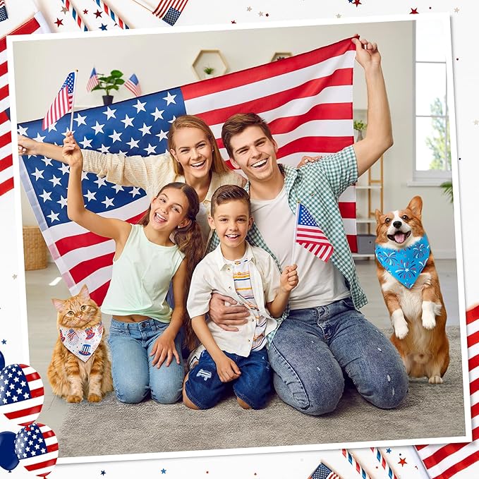Sanwuta 48 Pcs 4th of July Dog Bandanas for Pets Dog Bandanas Gifts Independence Day Scarf Washable Triangle American Flag Patriotic Puppy Bibs Adjustable Kerchief for Pet Accessories Washable Scarves