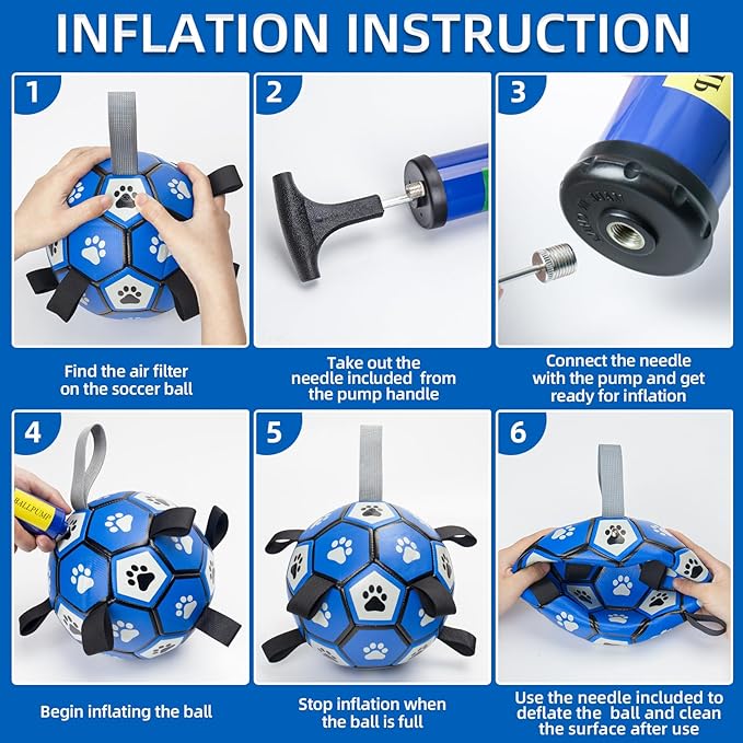 QDAN Dog Ropes Toys, Soccer Ball with Straps, Puppy Birthday Gifts, Dog Water Toy, Durable Balls for Small Medium Dogs-Blue Grey(6 Inch)