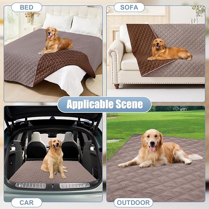 Smiry Waterproof Dog Blanket, Reversible Dog Bed Cover Pet Blanket, Soft Pet Couch Covers for Sofa Washable, Bed Couch Sofa Furniture Protector for Puppy Cat Kids (52"x82", Greyish Brown/Brown)