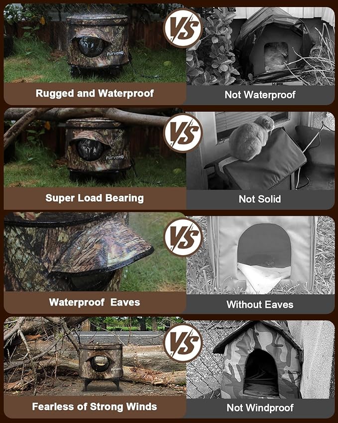 Heated Cat House for Outside,Metal Frame,Barrel Design,Extremely Weatherproof & Insulated in Winter,Elevated Outdoor Cat Shelter with Eaves & Escape Door for Feral Stray Barn Cat(Leaves,Large)