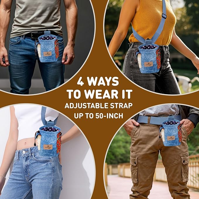 INSPECTOR TAIL Dog Treat Pouch w Cord Closure to Prevent Spills | 2 Cup Size | Hands Free - 4 Ways to Wear Tote | Pockets for Snacks Toys Poop Bags Keys Cards | Pet Training Walking & Rewarding Holder