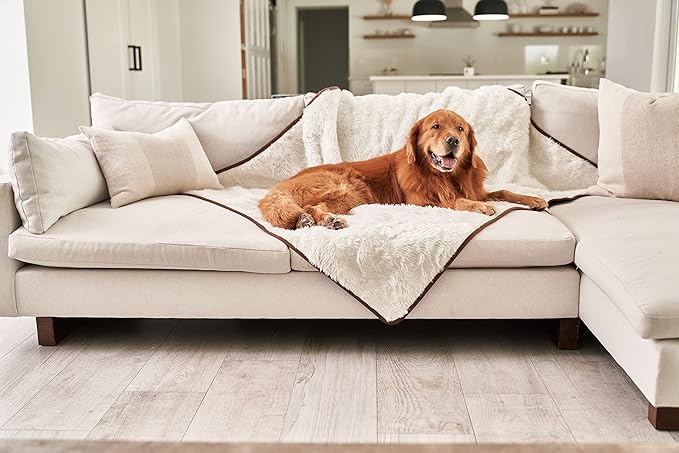 PupProtector Waterproof Throw Blanket for Dogs and Cats, Pet Blanket Cover for Couches, Sofas, Beds, Car Seats, Furniture, Calming Soft Faux Fur, Short White, Large (80" L x 62" W)