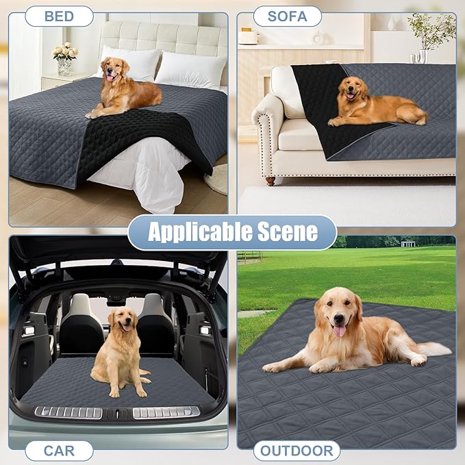 Smiry Waterproof Dog Blanket, Reversible Dog Bed Cover Pet Blanket, Soft Pet Couch Covers for Sofa Washable, Bed Couch Sofa Furniture Protector for Puppy Cat Kids (52"x82", Dark Grey/Black)