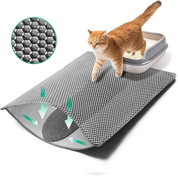 35''X 25'' Large Litter Mat, 2 Layer Cat Litter Mat Litter Trapping Mat,Litter box Mats for Floor, Cats Litterbox Catcher Rug for kitty Pet, Waterproof Urine Proof,Non-Slip