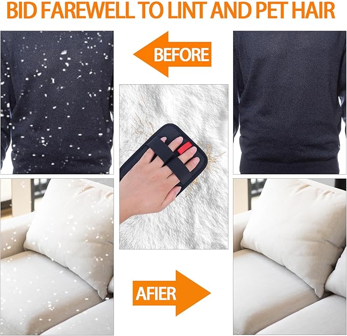 Pet Hair Removal Gloves, 2 Pack, Reusable Static Tech Grooming Mitts for Cats and Dogs, Washable Fur Remover for Furniture, Carpet, Car Seats