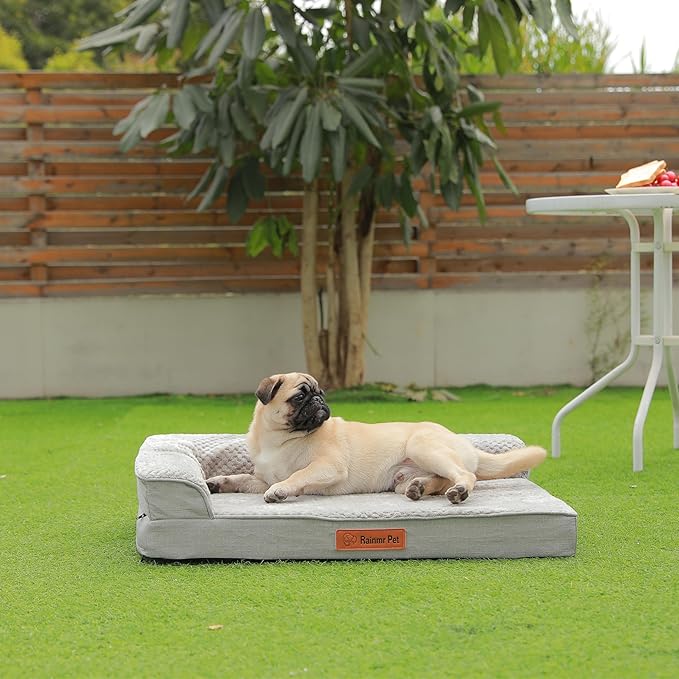 Orthopedic Dog Bed Medium Size Dog, Memory Foam Pet Bed for Medium and Large Dogs, Washable Removable Cover, Nonskid Bottom, Waterproof, 35x23x6 Inches, Light Grey