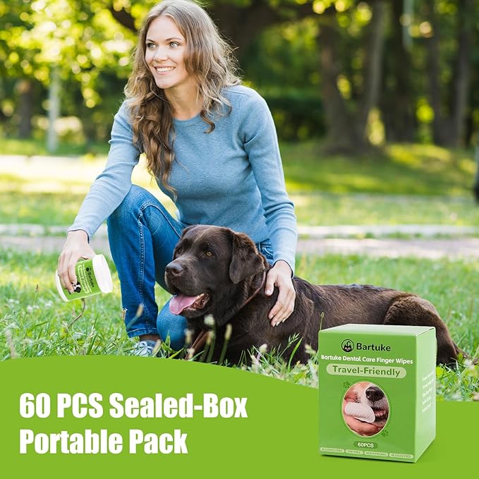Pet Dental Care Finger Wipes, 60 Counts Teeth Cleaning Finger Wipes for Dogs & Cats, Reduces Plaque & Tartar Disposable Gentle Cleaning & Gum Care Pet Wipes