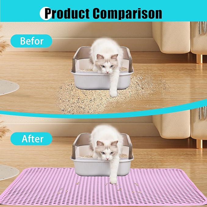 Cat Litter Mat, Kitty Litter Collector, Double Layered Honeycomb Design Waterproof, Anti Urine, Anti Slip, Easy to Clean, Limit Garbage (23"x14.5", Pink)