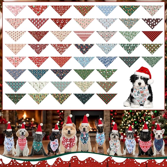 200PCS Christmas Dog Bandanas Bulk Xmas Pet Costume Christmas Patterns Dog Outfit Holiday Washable Scarf Pets Triangle Head Scarves Bandanas Puppy Bibs for Girl and Boy
