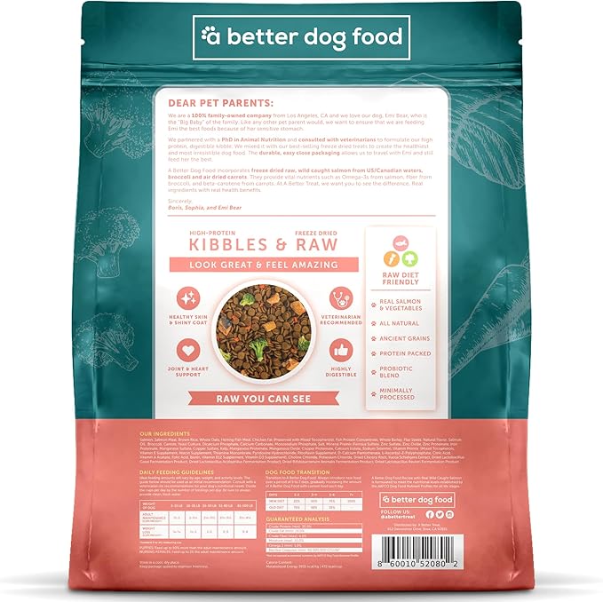 A Better Dog Food | Salmon Dry Dog Food | Raw You Can See | High Protein Kibble + Freeze Dried Raw Dog Food