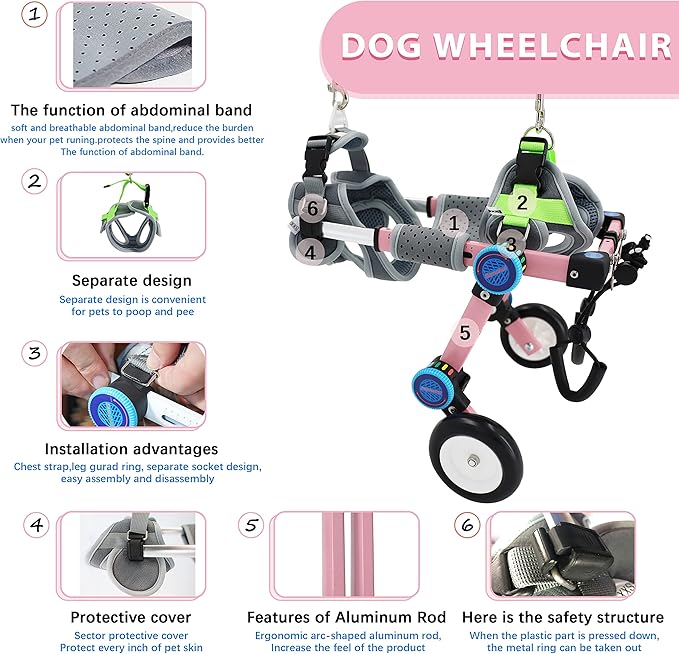 Adjustable Dog Wheelchair,Fordable Dog Wheelchair for Back Legs,Assist Small Pets with Paralyzed Hind Limbs to Recover Their Mobility Two Colour 5-Size (XXS Pink)