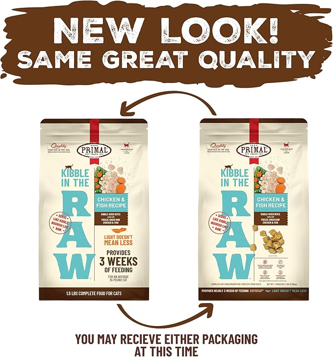 Primal Kibble in The Raw, Freeze Dried Cat Food, Chicken & Fish, Scoop & Serve, Made with Raw Protein, Whole Ingredient Nutrition, Crafted in The USA, Dry Cat Food, 24 Ounce (1.5 lb) Bag