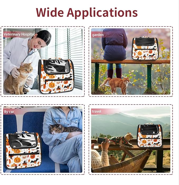 Pumpkin Helloween15 Pet Travel Carrier | Ventilated Comfortable Design with Safety Features | Ideal for Small to Medium Sized Pets Cats, Dogs etc