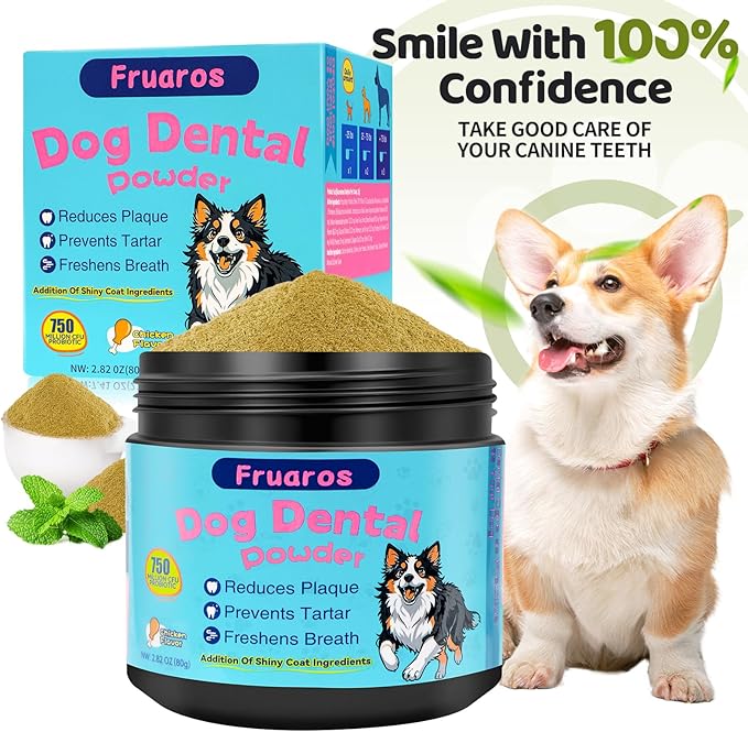 Dog Teeth Cleaning Powder, Dog Dental Powder for Dog Breath Fresh and Teeth Cleaning, Targets Tartar & Bad Breath with 750 Million Probiotics. Plaque Off Dental Care Formulated for Small Dogs (80g)