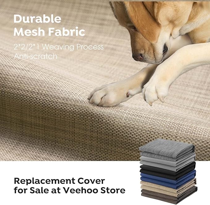 Veehoo Outdoor Elevated Dog Bed Large Sized Dogs, Large Cooling Raised Dog Cots Beds Training Platform Off Ground Hammock with Breathable Mesh, No-Slip Feet, 42"x30", Beige Coffee