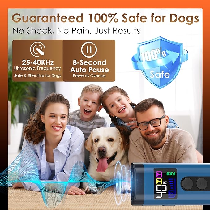 Dog Bark Deterrent Device – 65FT Range Anti Barking Device for Dogs, Stops Neighbor’s Dog Barking with 3 Ultrasonic Frequencies (25/30/40kHz) & 5 Sound Modes, for Indoor & Outdoor Training