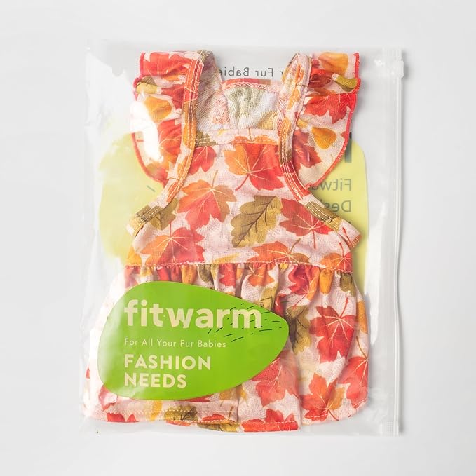 Fitwarm Maple Dog Dress, Ruffled Doggy Thanksgiving Dress, Fall Dog Clothes for Small Dogs Girl, Pet Outfit, Red, Orange, Large