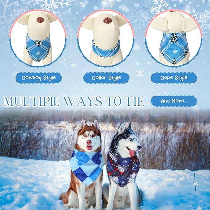 Sweetude 60 Pcs Winter Plaid Dog Bandanas Bulk Winter Pet Scarf Bibs Puppy Bandana Adjustable Washable Kerchief Pet Costume Accessories Grooming Supplies for Small to Large Cats Dogs
