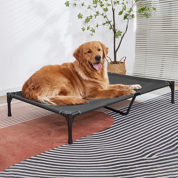 pettycare Elevated Outdoor Dog Bed - Dog Cots for Large Dogs XL, Heavy Duty Raised Cot Waterproof, Cooling Pets Bed with Washable Durable Teslin Mesh and Non Slip Feet, 49 Inches, Black