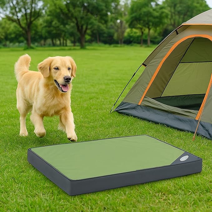 Orthopedic Outdoor Waterproof Dog Beds for Large Dogs, Washable Crate Bed with Egg Crate Foam Pet Bed Mat and Removable Oxford Fabric Cooling Cover Bed,41"x 29", Dark Green