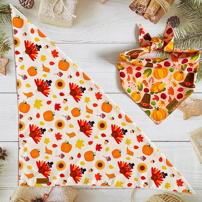 Thanksgiving Dog Bandanas - 2 Pack Reversible Fall Dog Scarf for Boy & Girl, Premium Durable Fabric, Autumn Bandana for Large and Extra Large Dogs (X-Large)