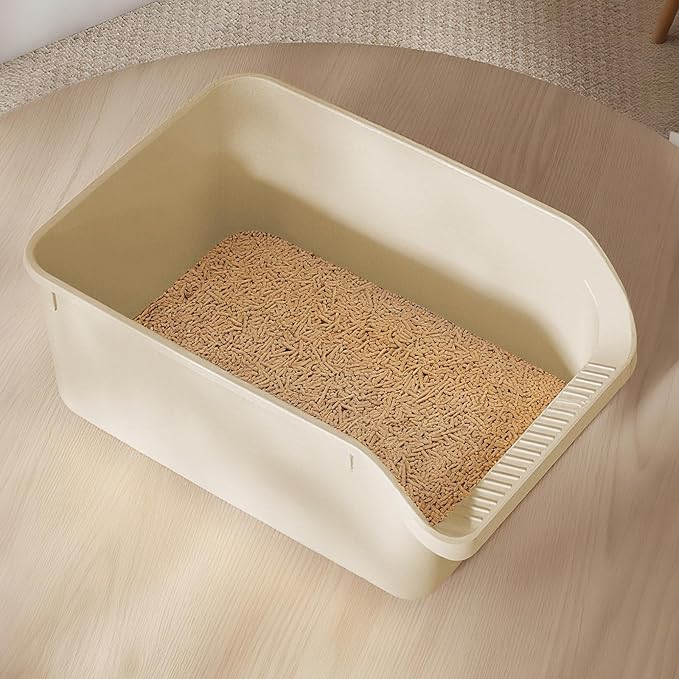 Large Cat Litter Box with High Sides,Cat Boxes for Indoor Cats,Cat Litter Pan for Kitty,Litter Box with Low Entry,Anti-Splashing,Easy to Clean (Cream White)