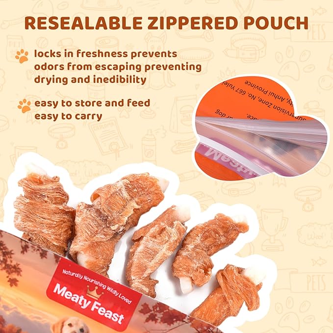 Chicken Wrapped Coconut Dog Treats, Healthy and 100% Natural Chicken Jerky Chewy Bites, Low Fat High Protein Training Snacks for Small Medium Large Dogs, Grain & Gluten Free, 10.58oz