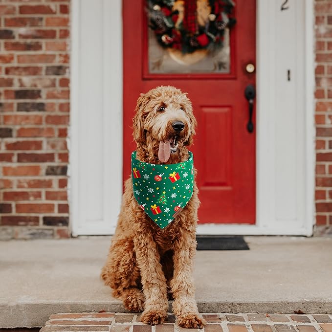 Christmas Dog Bandanas - 2 Pack Reversible Santa Claus and Christmas Tree Dog Scarf for Boy & Girl, Premium Durable Fabric, Festival Dog Bib, Holiday Bandana for Medium & Large Dogs (Large)