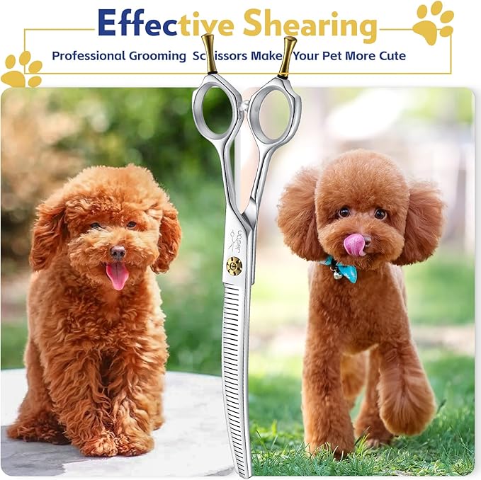 JASON Dog Thinners for Grooming - 7" Down-curved Blender Scissors with 30%-35% Thinning Rate, Japanese 440C Stainless Steel Dog Grooming Thinning Shears with Adjustable Screw (40 Teeth, Silver)