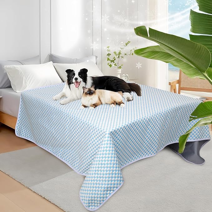 Cooling Blanket for Dogs - Q-MAX>0.4 Waterproof Pet Throw Blanket Bed Cover, Non-Slip Dog Blankets for Couch Protector, Washable Furniture Cover for Summer, Pearl Blue,50x60