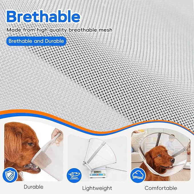 Dog Cone Collar to Stop Licking, Mesh Recovery Collar After Surgery for Large Medium Small Dogs, Alternative to Elizabeth Cone of Shame (White,1)