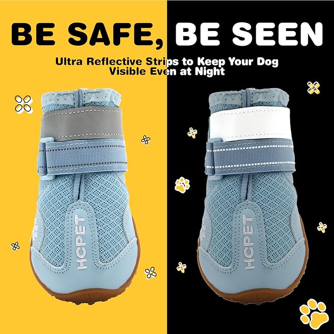 Hcpet Dog Shoes, Dog Boots for Small Dogs, Breathable Medium Dog Booties Paw Protector for Summer Hot Pavement, Winter Snowy Day, Outdoor Walking, Indoor Hardfloors Anti Slip Sole Blue Size 4