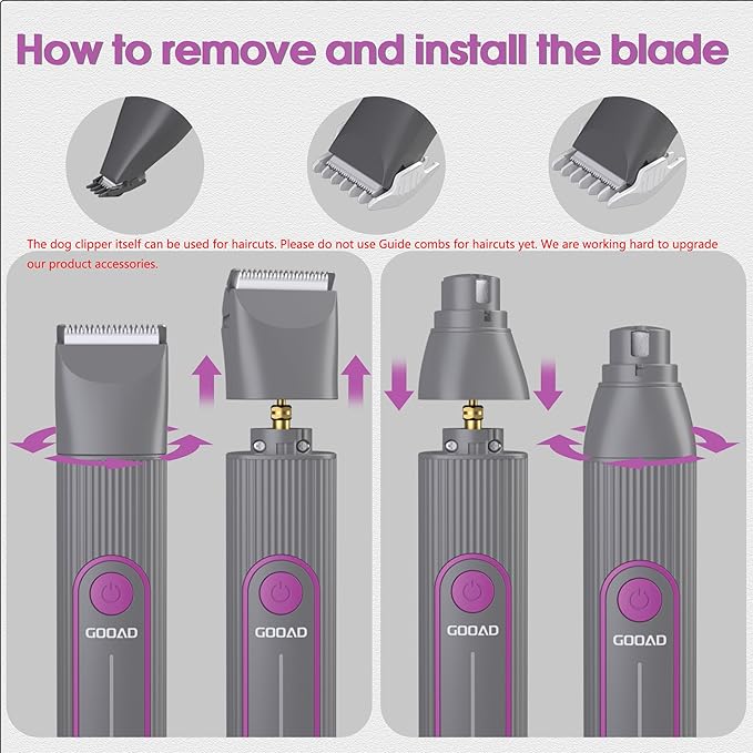 Cordless Cat Clippers for Matted Hair, Low Noise Pet Grooming Shaver & Nail Grinder for Cats & Dogs, Quiet Trimmer