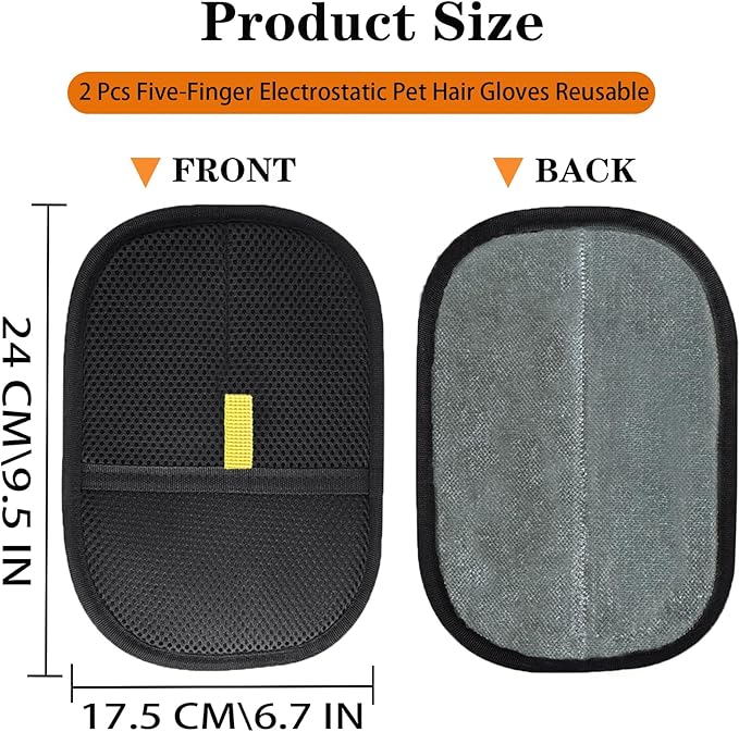 Pet Hair Removal Glove for Cats & Dogs,2 Pcs Five-Finger Electrostatic Pet Hair Gloves Reusable Pet Hair Remover Tool for Laundry,Bed Sheets Couch Clothes Carpet Car Seat,Big Size(9.5*6.7IN)