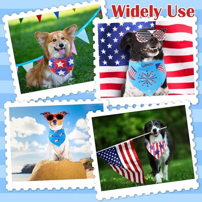 Sanwuta 120 Pcs Patriotic Dog Bandana Bulk American Flag Dog Bandanas Independence Day Pet Scarf Soft Triangle Scarfs for Small and Medium Pets, 30 Styles