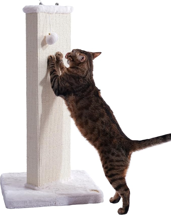 32.7 Inches Tall Cat Scratching Post with Natural Sisal Carpet,Toy (White)