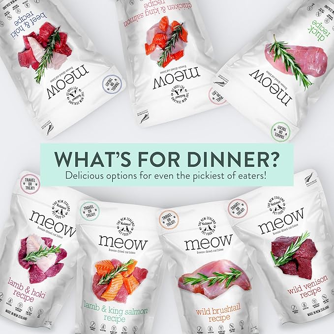 Meow Freeze Dried Cat Food - Wild Venison Recipe, High Protein Treats, Meals & Toppers, Dry Cat Food, 9.9 oz